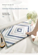 Simple Geometric Bathroom Non-slip Mat Microfiber Flocking Bath Mat Thick Plush Bathroom Rug Absorbent Non-slip Foot Mat