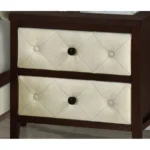 Cherry espresso 2-drawer tufted linen nightstand modern bedroom furniture