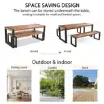 3-Piece Modern Outdoor Dining Set Acacia Wood Table with 2 Benches Steel Frame for Home & Hotel Use – base detail