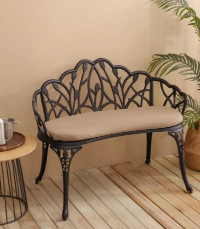 Tulip Patio Garden Bench Metal Park Bench Cast Aluminum Outdoor Furniture with Floral Rose for Patio,Park,Lawn,Black