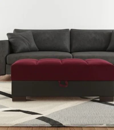 Goldoma 52-inch burgundy tufted storage ottoman with microfiber and faux leather upholstery in living room