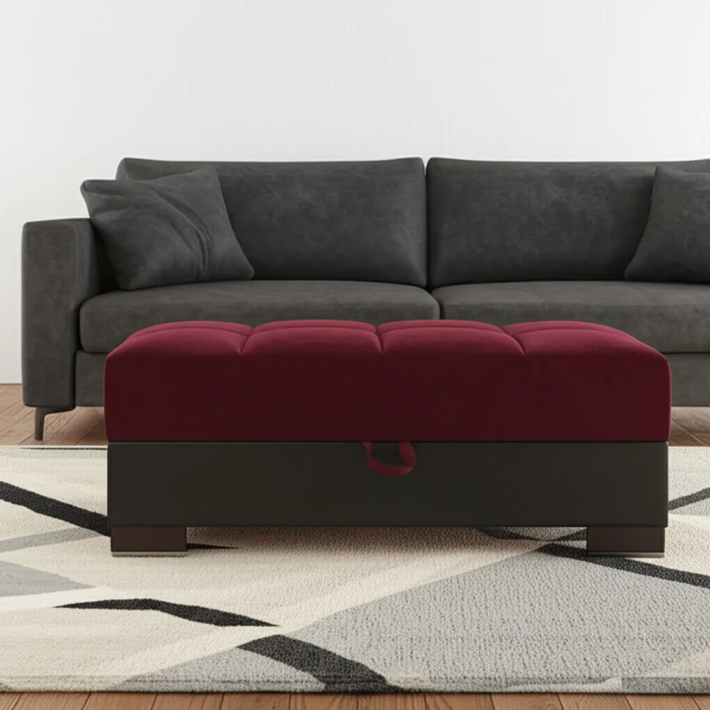 H751c53fdf2764a89a79ea55d72fcae3fU.webp Goldoma 52-inch burgundy tufted storage ottoman with microfiber and faux leather upholstery in living room