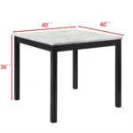 Modern Rectangular Solid Wood Dining Table with Marble Accents in black and gray
