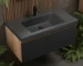 Wholesale 36-inch luxurious bathroom vanity cabinet with single sink, PVC set in white, front view against a tiled wall.