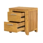 Wood nightstand with two drawers in natural brown finish for bedroom storage - Goldoma