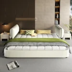 Goldoma King Size Cloud Bed Frame with Oversized Padded Movable Headboard, Chenille Upholstered Bed with Round Corners – top