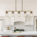 37" Modern Industrial 5-Light Chandelier with Clear Glass Shades, Golden Metal Frame Hanging Ceiling Light Fixture (No