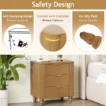 Mid century fluted 3 drawer nightstand with gold handles in natural wood finish - perfect bedroom storage furniture