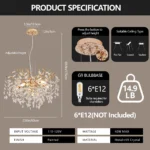 Modern Tree Branch Crystal Chandelier Luxury Gold Crystal Pendant Lighting 23.6" Contemporary 6 Light Chandeliers for