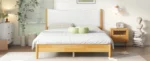Goldoma queen size modern convertible platform bed with diamond crystal frame and boucle upholstered headboard in beech white