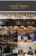 Nordic Chandelier Art Hanging living Room Chandelier Modern Restaurant Kitchen Firefly Lamp Rose Gold/Black Branch Round