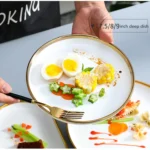 Nordic Style Gold Inlay Bright White Porcelain Dinner Sets Ceramic Bowl Dish Plates Set Porcelain Dinnerware For Household