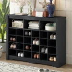 Sleek Design 24 Shoe Cubby Console, Modern Shoe Cabinet with Curved Base, Versatile Sideboard - Image 8