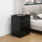 Black nightstand with drawers - minimalist handle-free design with three drawers for bedroom storage - Goldoma