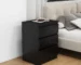 Black nightstand with drawers in a modern bedroom setting