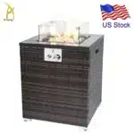 28inch Outdoor Propane Fire Pit Column with Glass Wind Guard – close-up detail