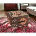 Goldoma 18" Brown Tribal Pouf Ottoman - Foldable Foot Stool for Living Room & Bedroom – styled in a modern Storage