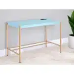 HMS 42" Baby Blue and Gold Writing Desk Elegant Computer Desk with Stylish Color Scheme