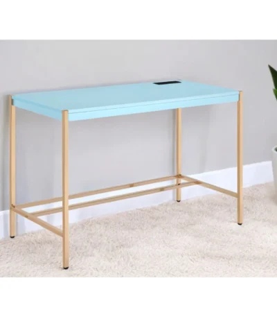 HMS 42" Baby Blue and Gold Writing Desk Elegant Computer Desk with Stylish Color Scheme