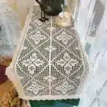 Crochet Cotton Linen Blend Table Runner, Retro Side Table Hollow Tablecloth, Lace Edge, Home Decor – top view