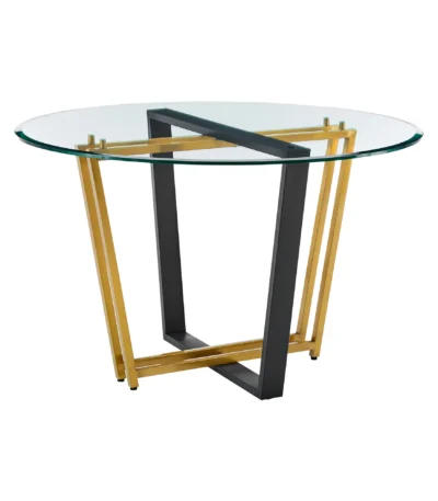 48-inch round glass dining table with gold sled base modern dining room furniture