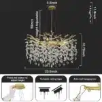 Modern Crystal Chandelier, Round Tree Branches Chandelier 8-Light Chandelier for Living Room Bedroom Bathroom Kitchen Foyer