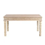Goldoma 60 inch white solid wood dining table with distressed finish in a modern farmhouse dining room
