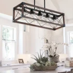 Ship From USA,32" Red Wood Industrial Farmhouse Rectangle Pendant Light, 5-Light Chandelier with Lampshade(No Bulbs)