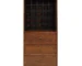 Antique wood bar cabinet with three drawers and stainless steel accents in a living room