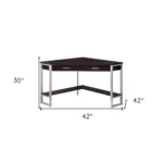 HMS 42" Taupe and Silver Corner Computer Desk Solid Wood Laptop Table for Bedroom Adjustable Cooling Extendable Office Desk
