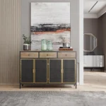 48" Wide 4-Door Modern Sideboard with 3 Top Drawers for Living Room Furniture Entryway Floor Cabinet Storage - Image 2