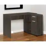HMS 46" Brown Wood L-Shaped Computer Desk with Drawer PC Desk Portable and Adjustable Metal Material Assembled for Hotels