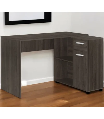HMS 46" Brown Wood L-Shaped Computer Desk with Drawer PC Desk Portable and Adjustable Metal Material Assembled for Hotels