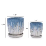 Close-up of the ceramic planter's textured surface, highlighting the hand-painted blue-white gradient and glossy finish