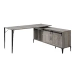 HMS 65" Gray Black Ergonomic L-Shaped Writing Desk with Extendable Bookshelf Wooden Metal Material for Bedroom or Home