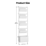 Wall Mounted Kids Bookshelf with Storage Bins 5-Tier Front Facing Ladder Book Ledge White Floating Shelf Space Saving