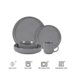 Super September Bestseller Nordic-style Round Stone Tool Tableware Set 20 Matte Light Grey Plates and Bowls – close-up detail