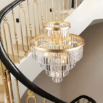 US Stock Free Shipping Modern 15-Light Gold Adjustable Hanging K9 Crystal Pendant Chandelier for Entryway Living and Dining