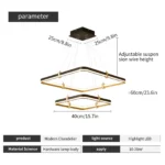 Modern Black 2-Ring LED Chandelier, Dimmable Rectangular Pendant Light for Dining Room, Kitchen Island, Living Room, Hallway