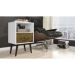 Rustic white nightstand with wood drawer – modern bedroom furniture from Goldoma
