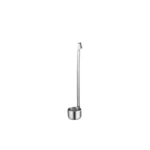 Stainless steel measuring cup with hook hanging on a kitchen rack