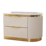 Goldoma modern white nightstand with drawers, two-tone design with adjustable shelf and sleek handles