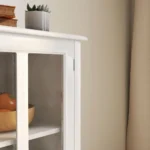 Buffet Storage Cabinet with Double Glass Doors and Unique Bell Handle, 1 Drawer White MDF Freestanding Sideboard - Image 6