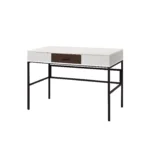 HMS Luxury Modern 42" Melamine Wood Computer Table White and Black Writing Desk for Office or Bedroom Use