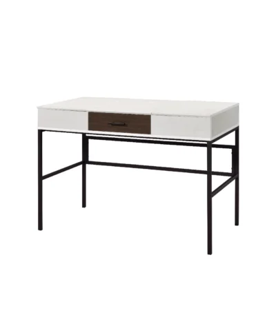 HMS Luxury Modern 42" Melamine Wood Computer Table White and Black Writing Desk for Office or Bedroom Use