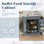 Modern 2-Door Wood Kitchen Pantry with 2 Adjustable Shelves Coffee Bar Cabinet Drawer Food Storage Dining Sideboard - Image 2