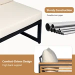 Modern 4-Piece Acacia Wood Outdoor Patio Sofa Set Hotel-Style Corner Sectional with Metal Frame and Waterproof Cushions
