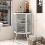 FCJ Sideboard with Tempered Glass Door and Storage Shelves Floor Conical Cabinet for Bathroom Living Room Bedroom - Image 2