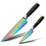 High Quality Titanium Coating 2 Pcs Kitchen Knife Set 5Cr15Mov Steel Professional Japanese Chef Knife Set – angled view