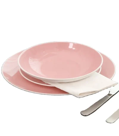 Factory Price Ready to Ship 16 Pieces Restaurant Luxury Pink Ceramic Stoneware Dinner Dinnerware Plate Sets Dinnerware Sets